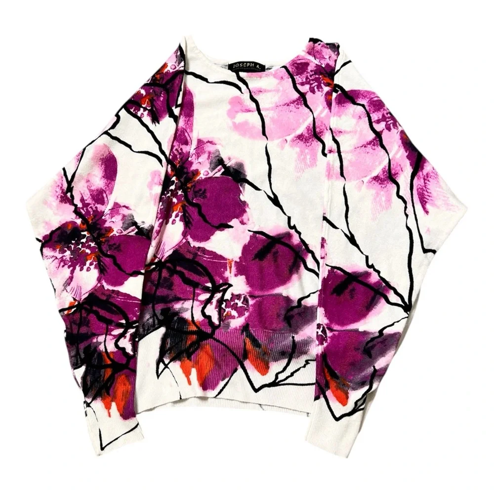 Joseph A Abstract Floral Sweater Womens Deep Purple/Pink/Black/White - Picture 7 of 13